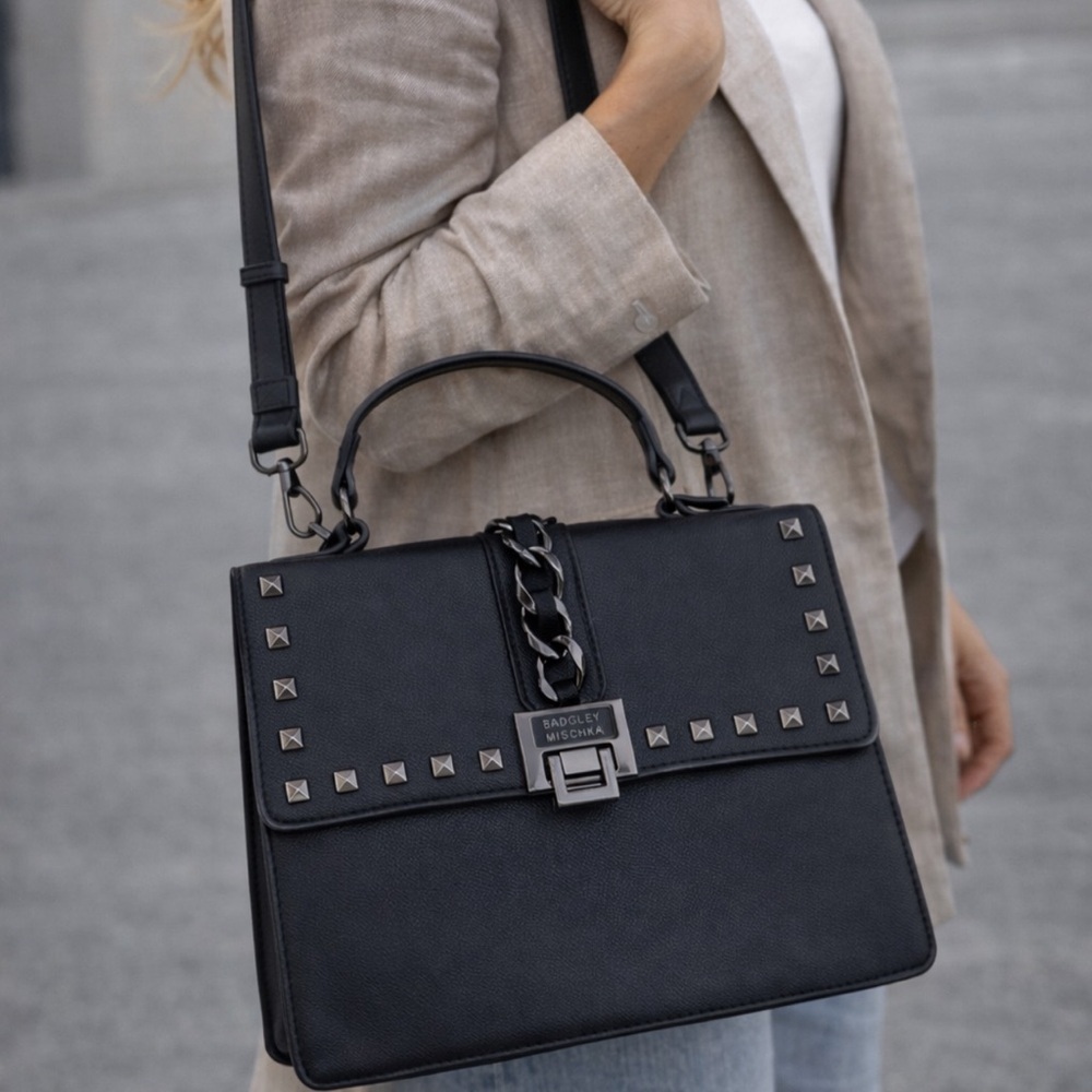 Badgley Mischka Black Studded Satchel
